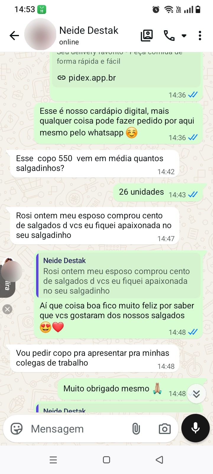 Feedback de Neide no WhatsApp